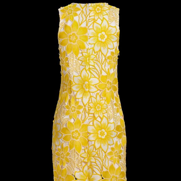 Boston Proper Yellow Embellished Neckline Two Tone Lace Shift Dress Size 12 - Picture 2 of 4